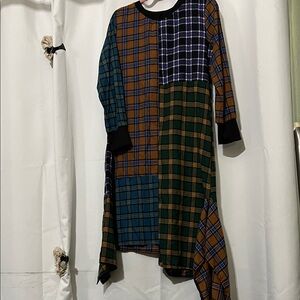 Plaid Patchwork Asymmetrical Dress - Multicolor